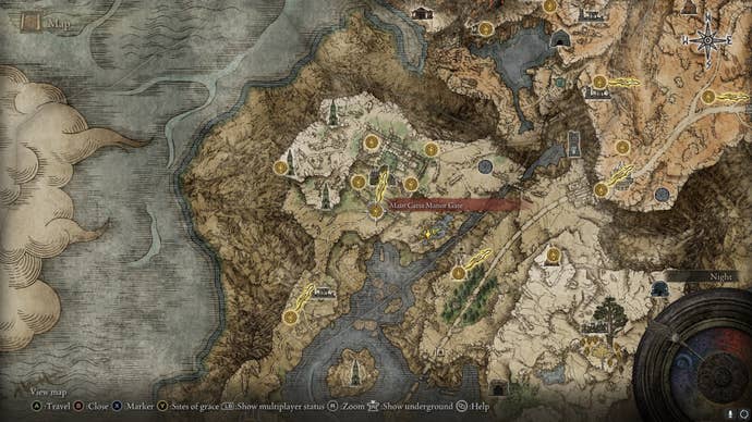 The location of Hoarfrost Stomp is drawn on the Elden Ring map