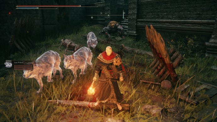 Elden Ring player holding a torch to illuminate their spectral Lone Wolf Spirit Ashes