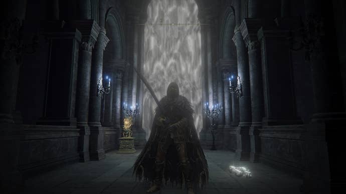 The player stands in front of the room where you can access the Mimic Tear Spirit Ashes in Elden Ring
