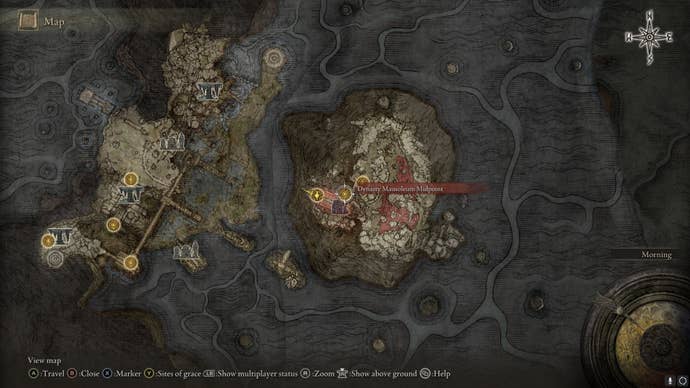 The location of Mohgwyn’s Palace is marked on the Elden Ring map