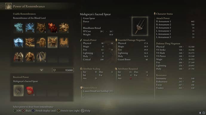 The player looks at trading the Remembrance of the Blood Lord with Enia at Roundtable Hold in Elden Ring