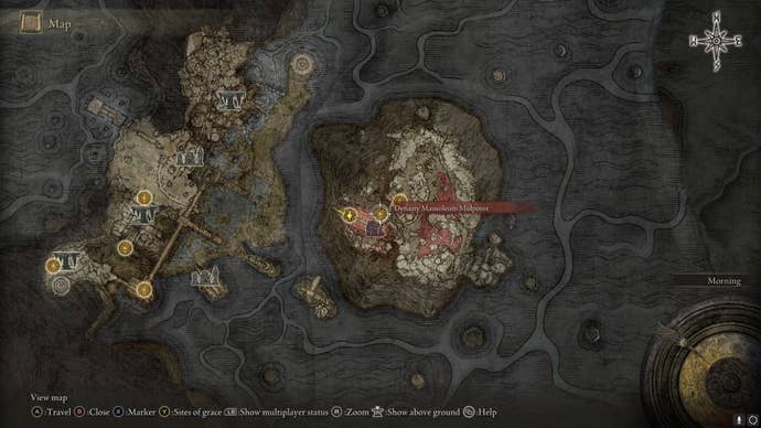 The location of Mohgwyn's Palace is marked on the Elden Ring map