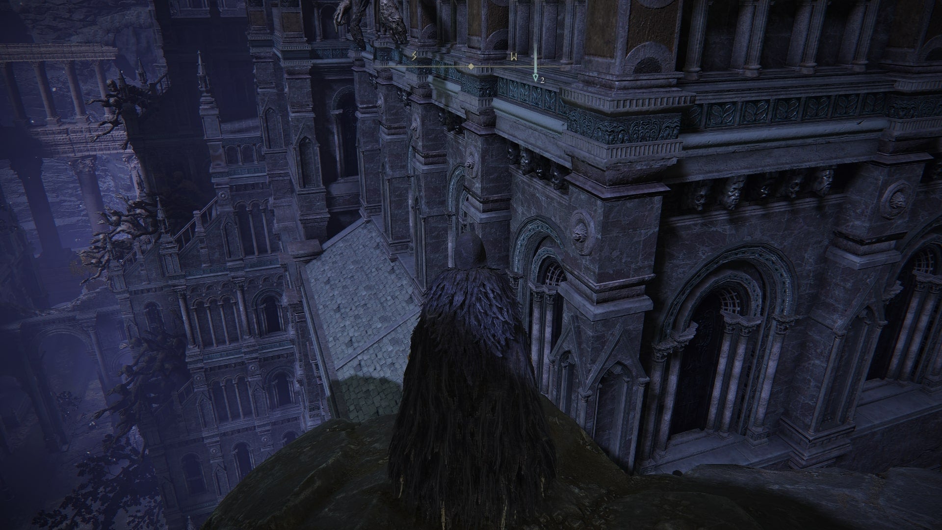 The player faces the rooftops of Night&rsquo;s Sacred Ground in Elden Ring