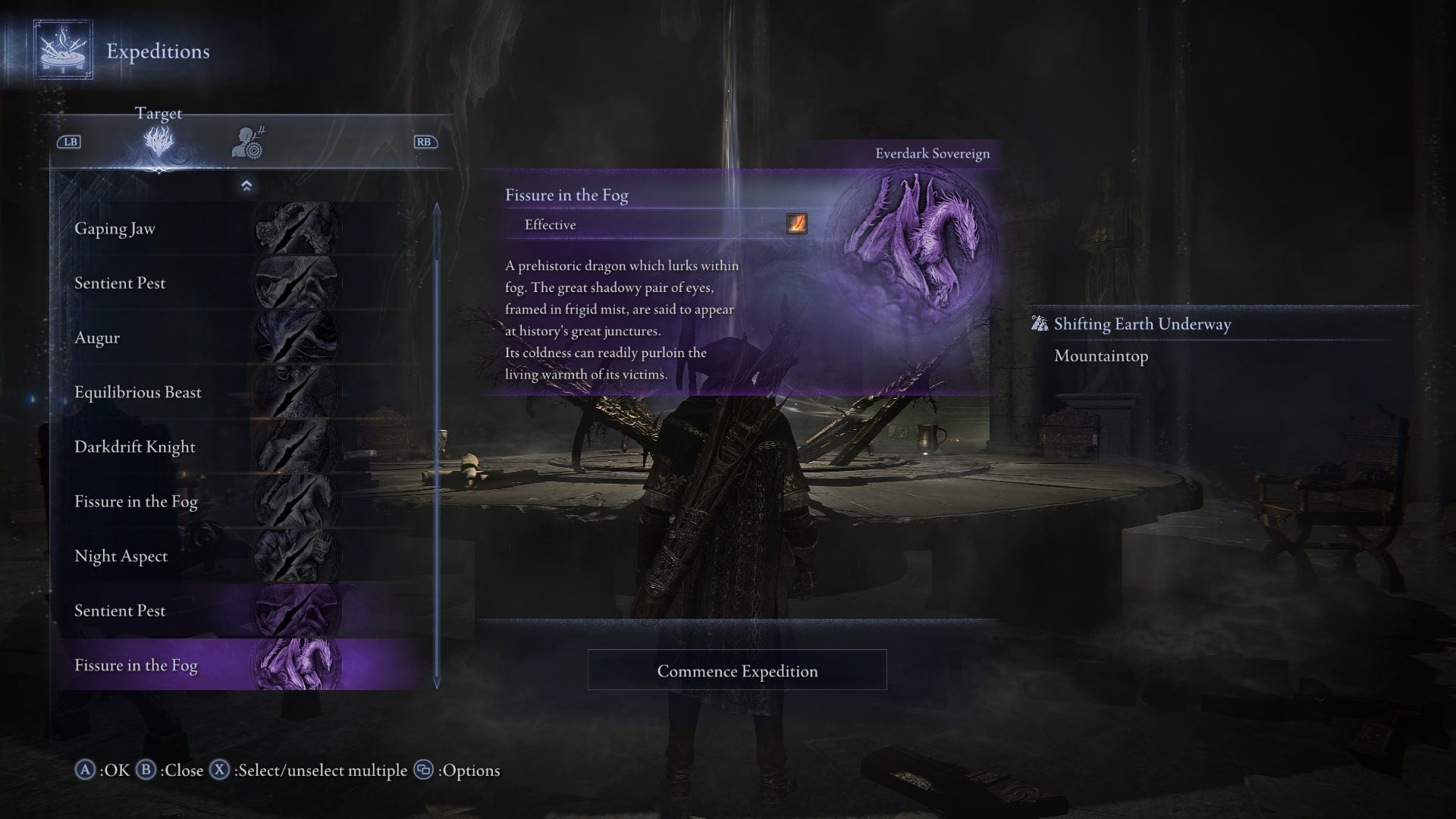 The player looks at selecting Everdark Fissure in the Fog in Elden Ring Nightreign's Expeditions menu - 3