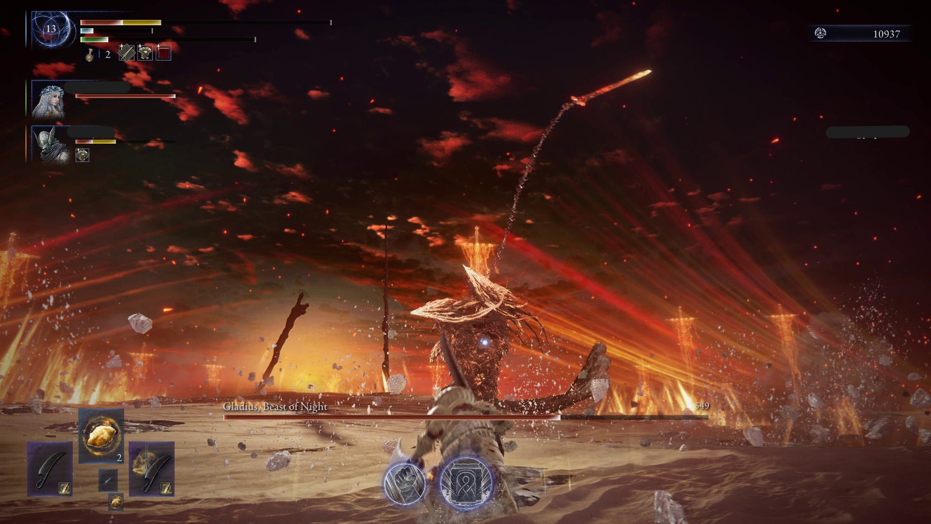 The player, Raider, can be seen fighting Everdark Tricephalos in Elden Ring Nightreign - 3