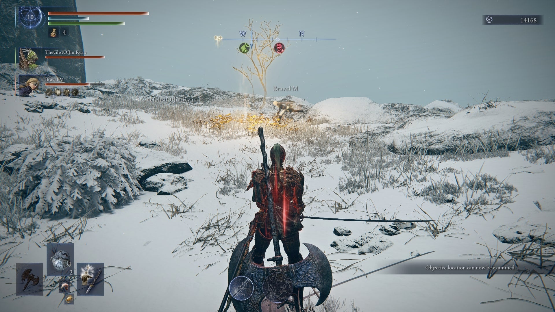 Executor looks at a glowing legendary item - a quest item - in the Mountaintops in Elden Ring: Nightreign - 6