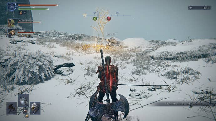 Executor looks at the glowing legendary position - the subject of the mission - at the top of the Elden: Nightreign Mountain