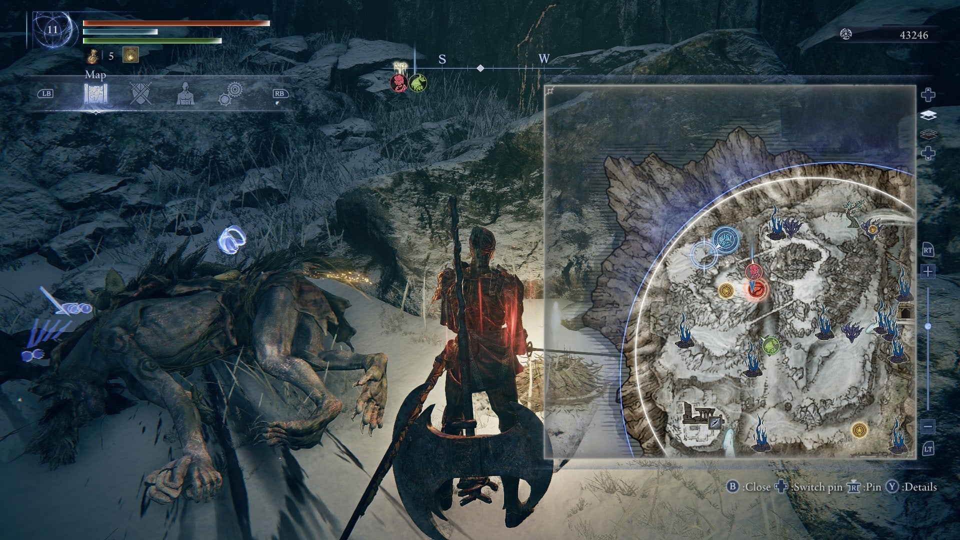 Executor can be seen looking at a red quest marker on the map of Limveld in Elden Ring: Nightreign - 5