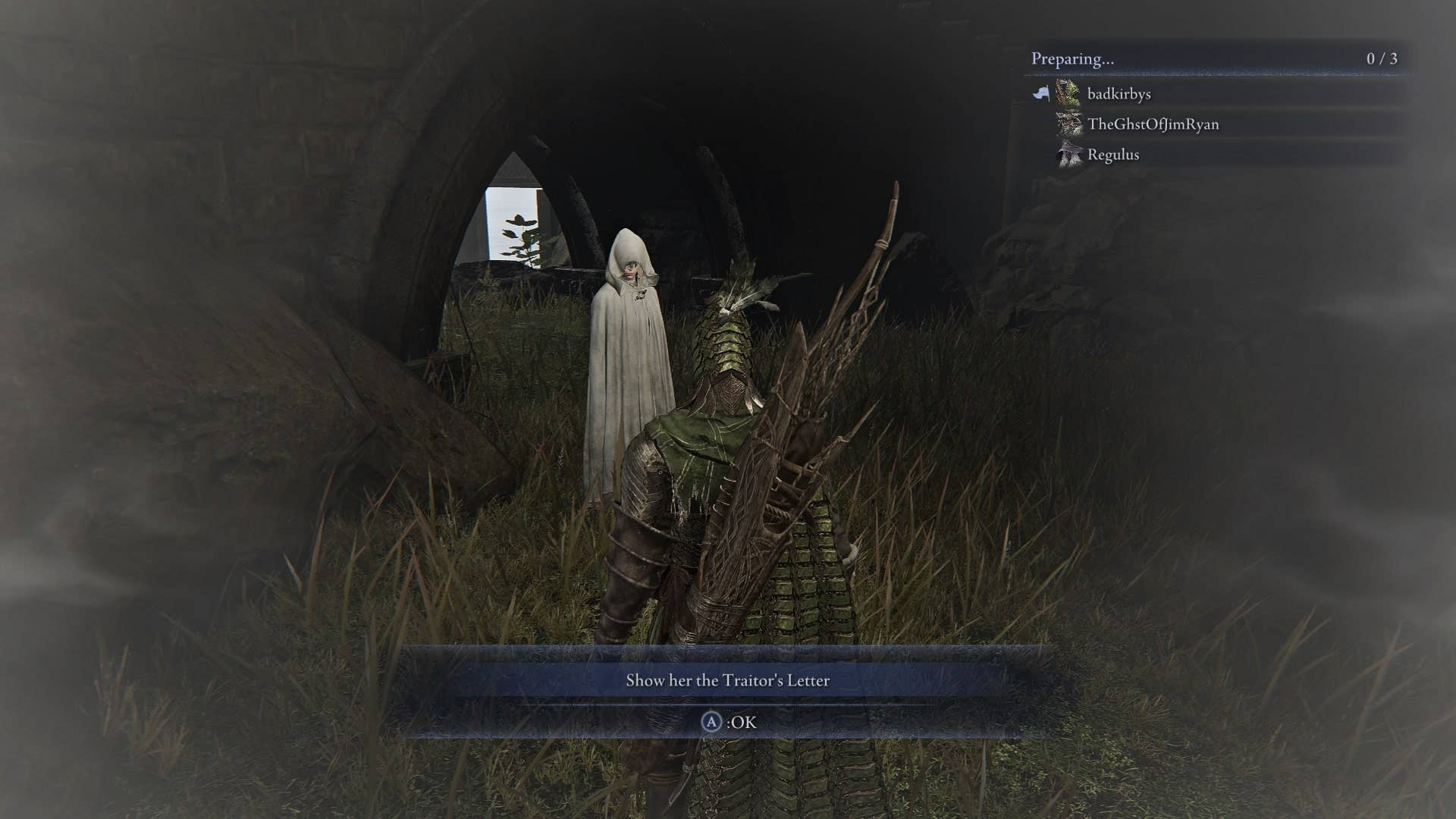 The Ironeye has an option to hand over the Traitor's Letter to the Priestess in Elden Ring: Nightreign