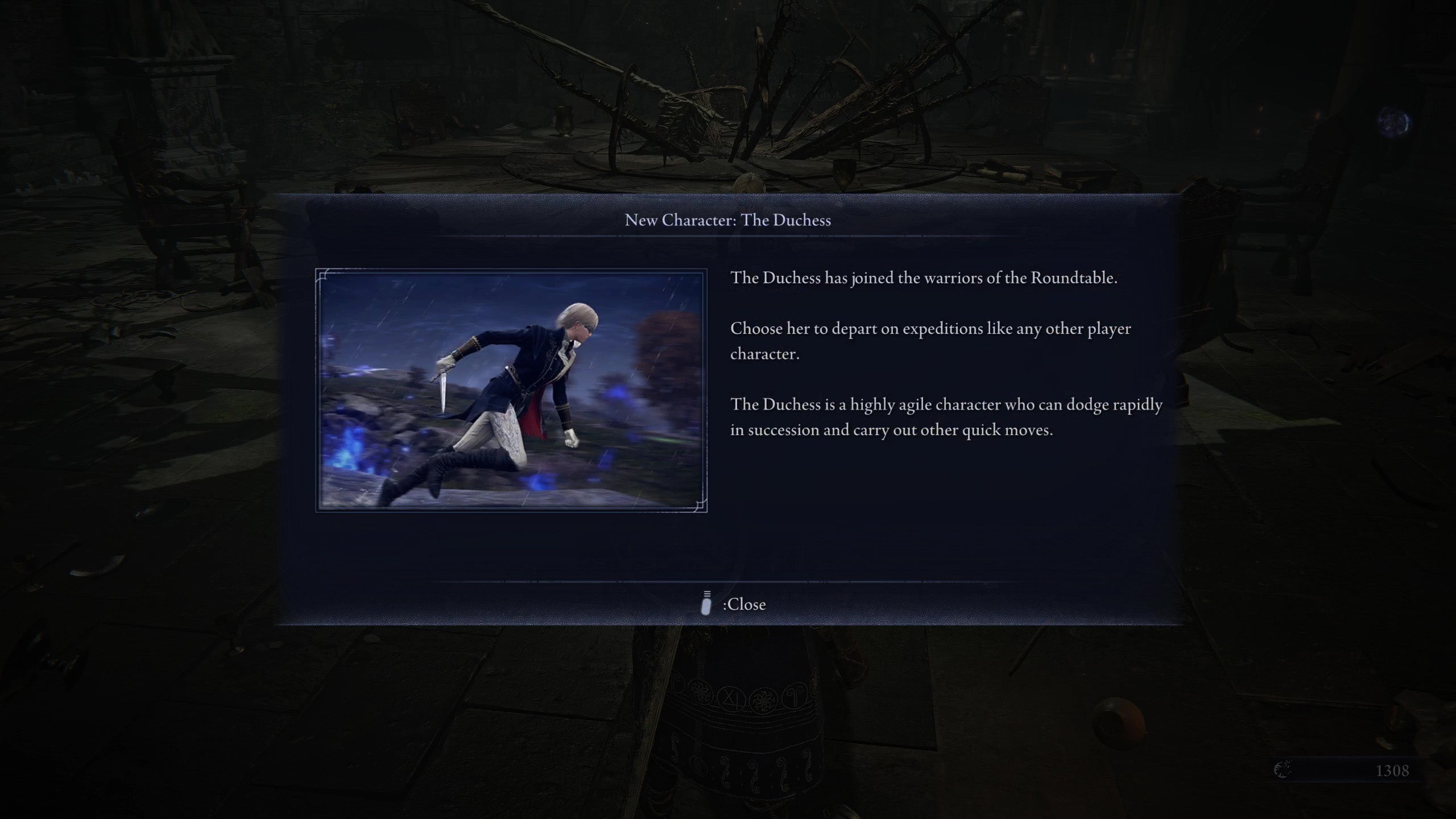 Onscreen message upon unlocking the Duchess in Elden Ring: Nightreign. - 4