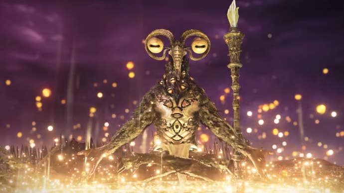 Elden Ring Nightreign trailer screenshot showing a matis-like enemy levitating against a purple background