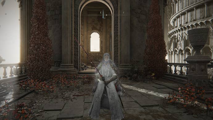 The player stands in front of where the Old Lord’s Talisman can be found in Elden Ring’s Crumbling Farum Azula