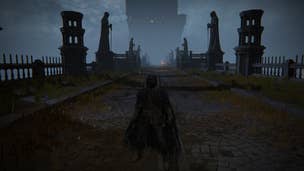 The player stands on the bridge between the Forbidden Lands and the Divine Tower of East Altus in Elden Ring