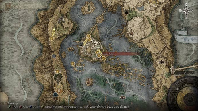 The location of the Radagon Icon - which is near the Debate Parlor Site of Grace - is shown on the Elden Ring map