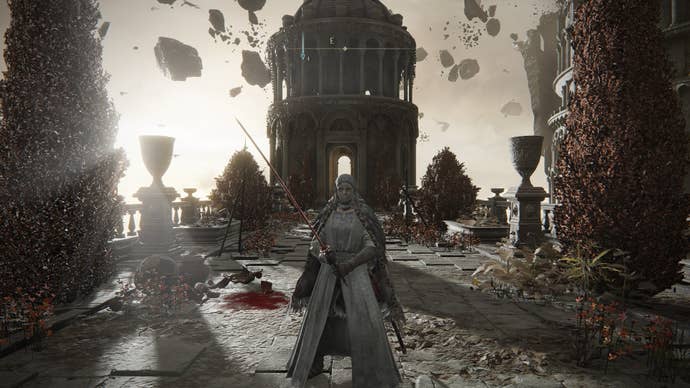 The player stands near where Recusant Bernahl invades them in Elden Ring’s Crumbling Farum Azula