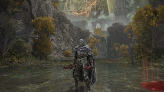 The player stands in the area where they would typically fight Bloody Finger Nerijus outside of Murkwater Cave in Elden Ring