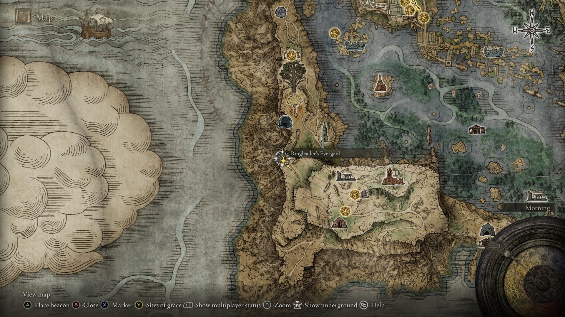 The location of the Ringleader&rsquo;s Evergaol is marked on the Elden Ring map