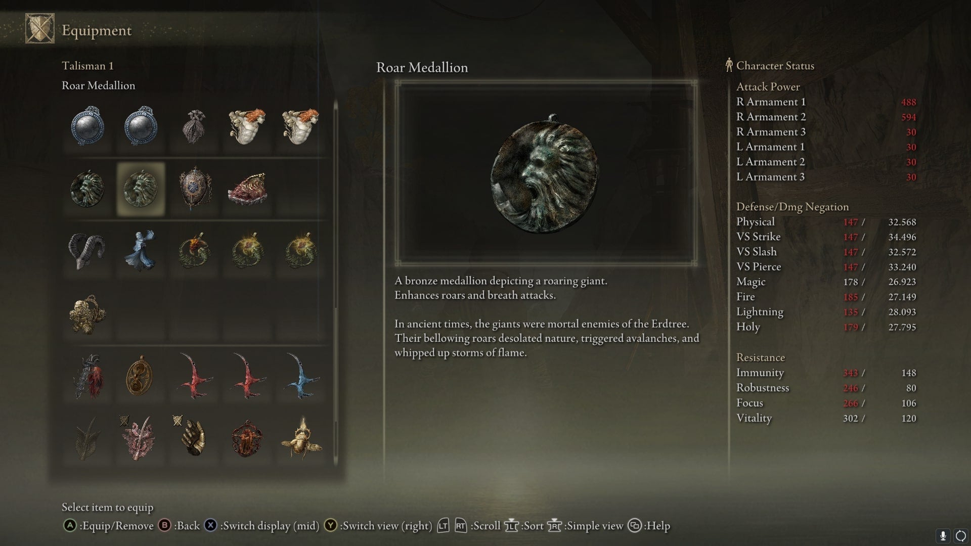 The Roar Medallion's item description is shown in the player inventory in Elden Ring - 4