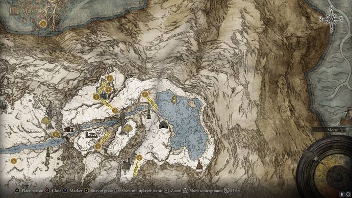The location of Seppuku, near the Freezing Lake, is marked on the Elden Ring map