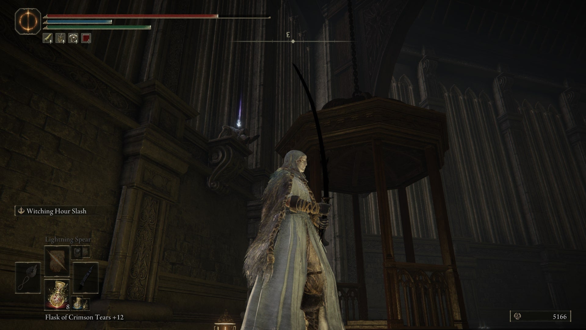 The player looks up at an item - Fire Knight Hilde's Ashes - in the Church District in Elden Ring's Shadow of the Erdtree DLC - 6