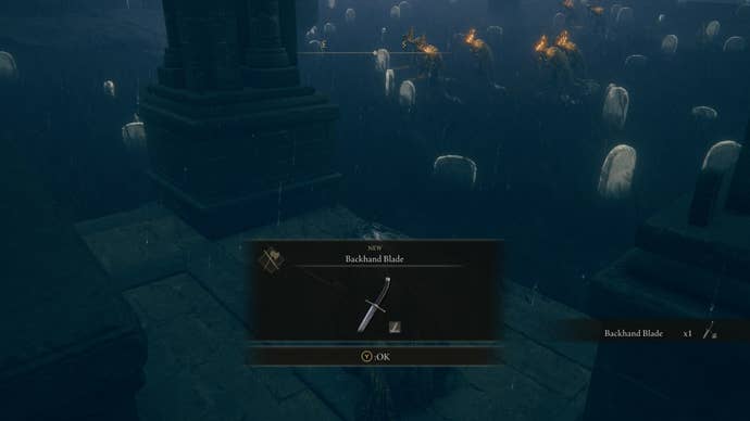 Picking up the Backhand Blade in Elden Ring Shadow of the Erdtree DLC.