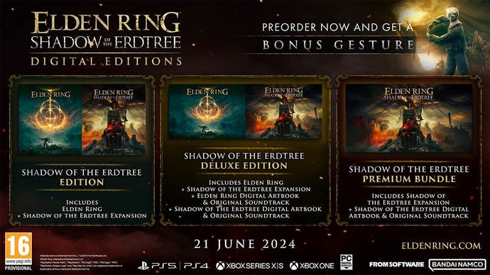 What's included in three editions of Elden Ring Shadow of the Erdtree.