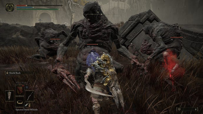 Fighting in a melee of abominations in Elden Ring: Shadow of the Erdtree.