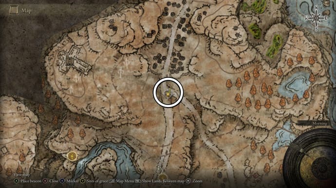 Elden Ring Shadow of the Erdtree scadu atlus map fragment location circled on the map.