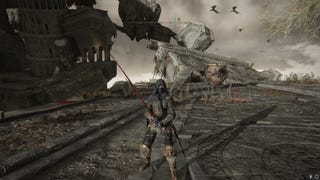 The player stands near the Dragon Temple Lift in Crumbling Farum Azula of Elden Ring