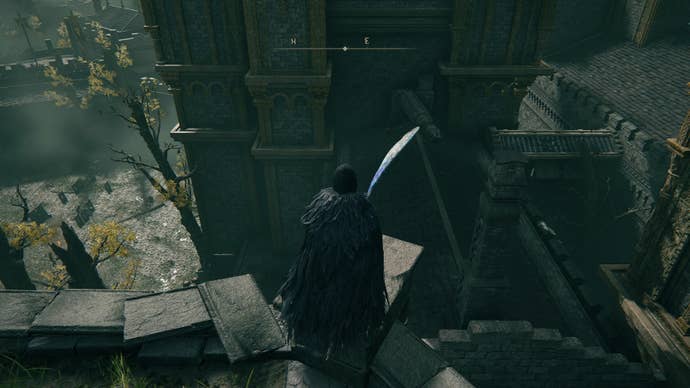 The player faces some rooftops at Stormveil Castle that can be jumped to in Elden Ring