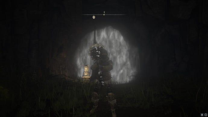 The player stands in front of the sealed Academy Crystal Cave in Elden Ring