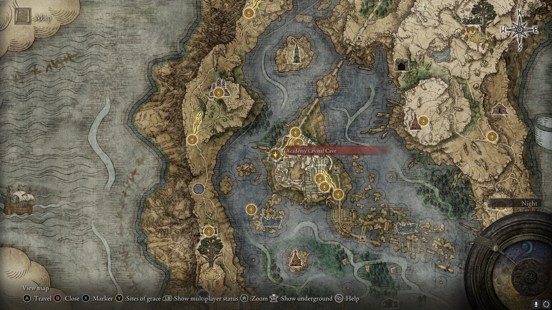 The location of Terra Magica, which is accessible from Academy Crystal Cave, is marked on the Elden Ring map - 3