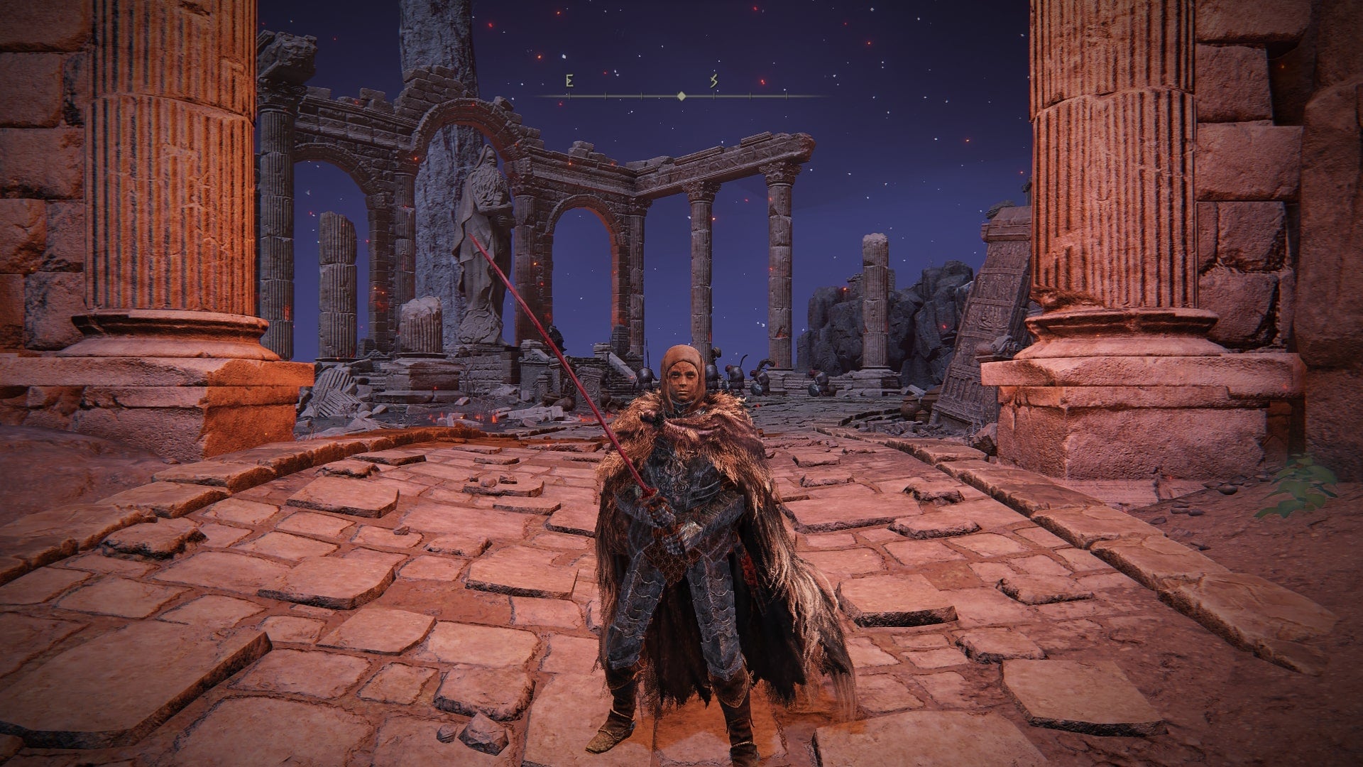 The player stands outside of Mohgwyn Dynasty Mausoleum wearing the White Mask in Elden Ring - 1