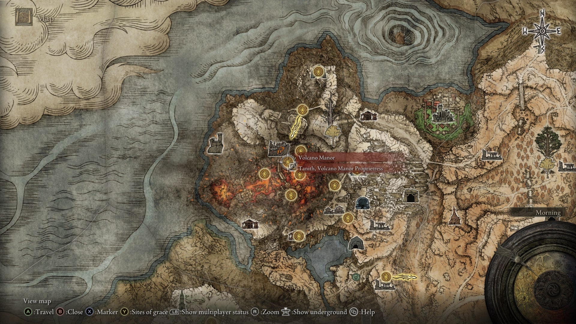 The location of Volcano Manor, and where to get Ghiza&rsquo;s Wheel, is marked on the Elden Ring map