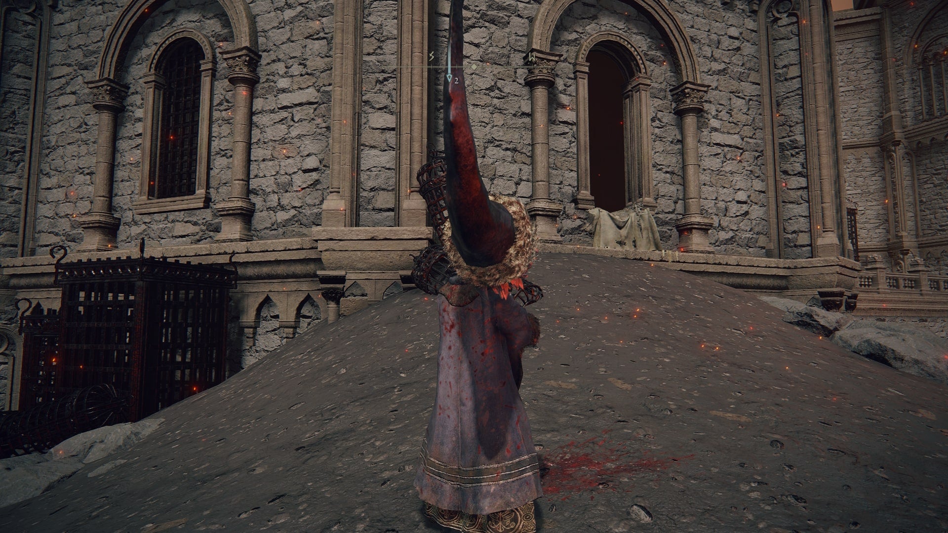 The player faces a window that they can jump through in Volcano Manor in Elden Ring