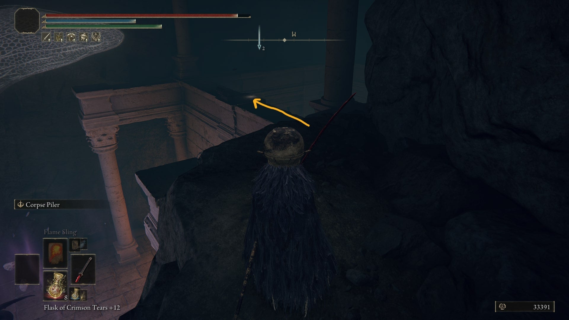 The player faces a distant chest that contains the Wing of Astel in Elden Ring - 4