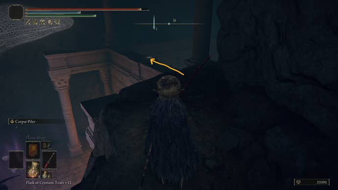 The player faces a distant chest that contains the Wing of Astel in Elden Ring
