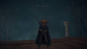 The player holds the Wing of Astel while standing in Uhl Palace Ruins in Elden Ring