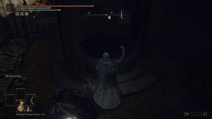The player looks at a well near the Avenue Balcony Site of Grace in Leyndell, which leads to the Subterranean Shunning Grounds in Elden Ring