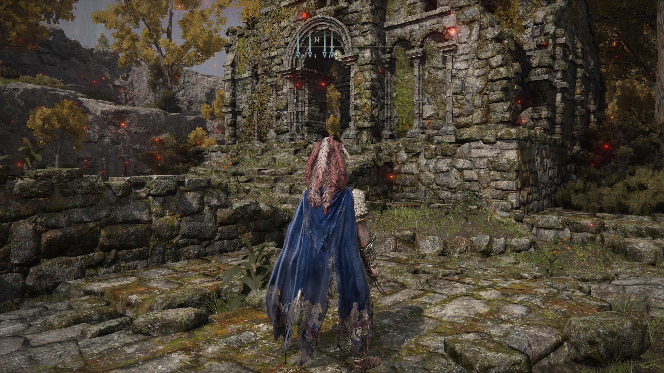 Old ruins in Elden Ring, with ray tracing effects on.