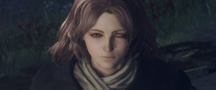 Melina reveals her face in an Elden Ring cutscene, modified to correctly display ultrawide resolutions.