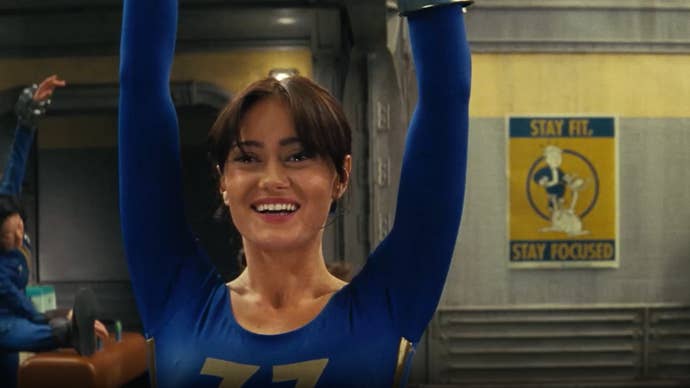 Ella Purnell as Lucy doing gymnastics in Amazon Fallout show