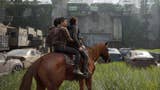 Ellie and Dina in The Last of Us Part 2 Remastered for the PS5. They are riding together on a horse