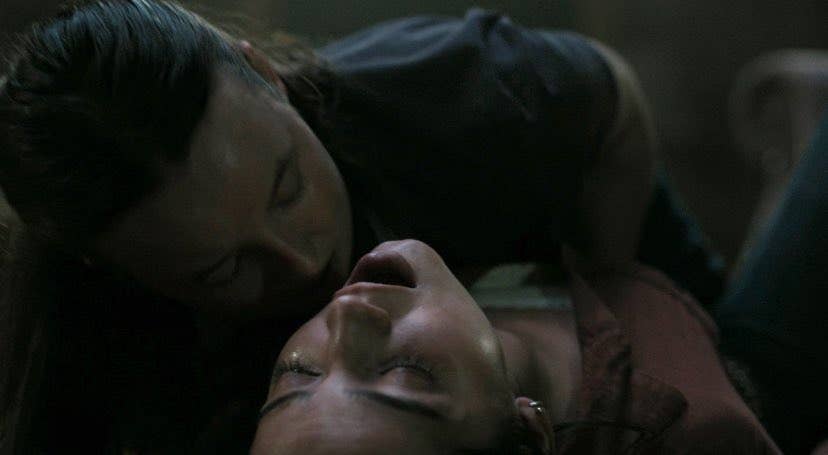 Ellie and Dina sharing a passionate moment in The Last of Us season two