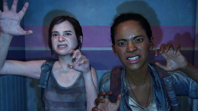 Ellie and Riley pull goofy faces in The Last of Us Left Behind DLC