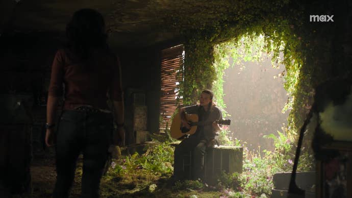Ellie plays guitar for Dina in TLOU season two