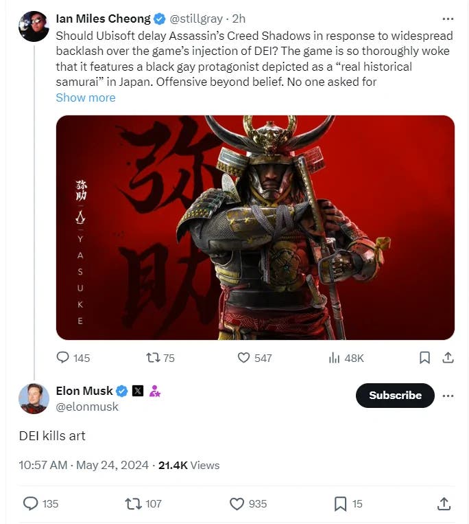 Elon Musk X post stating 
