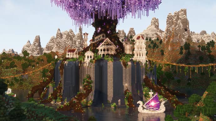 An Elven village, built in Minecraft by YouTuber “JINTUBE."