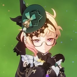 Cropped view of Emilie from Genshin Impact, from the chest up.