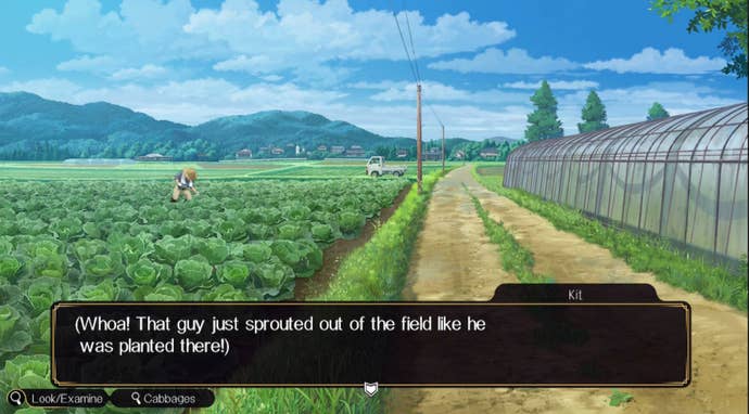 A man suddenly appears from a cabbage field.
